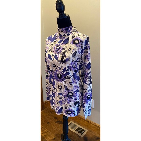 Croft & Barrow Turtleneck Blouse Plus Size 3X 96% Cotton Purple & Cream Top SOFT - Picture 4 of 10